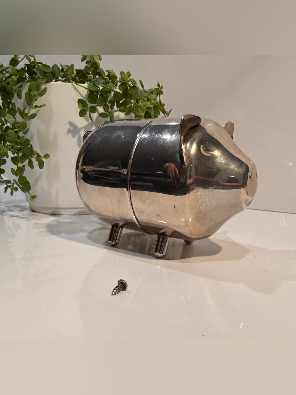 Vintage Leonard Hong Kong SilverPlated Piggy Bank 2Piece Detachable Mid Century
